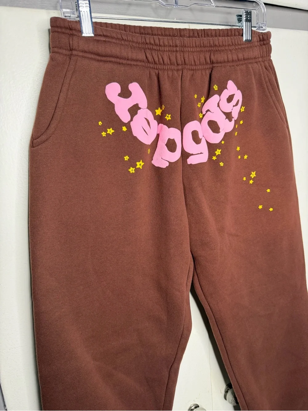 Sp5der Men's Brown Cotton Sweatpants Medium Logo Drawstring Pockets